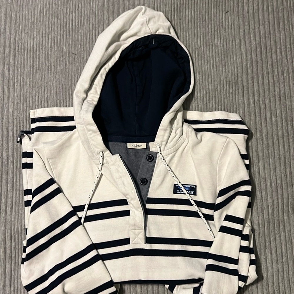 LL Bean women’s hooded striped rugby shirt.